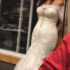 Stella York strapless mermaid dress with custom matching off the shoulder bolero